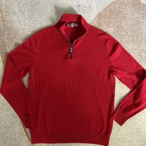 NEIMAN MARCUS Mens Nano Cashmere Half Zip Sweater XL Red Pullover - Picture 1 of 3
