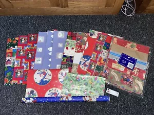 VTG Christmas Wrapping Paper Bundle Large Lot Festive The Snowman Santa Penguins - Picture 1 of 10