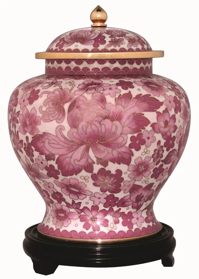 Large/Adult 220 cubic inches Pink Flower Cloisonne Cremation Urn for Ashes