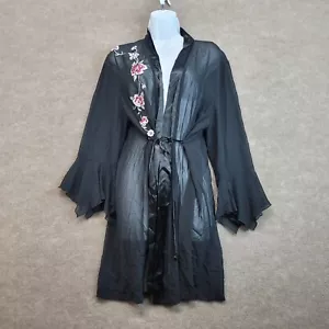 California Dynasty Robe Women Large Sheer Floral Embroidered Maxi Flare Sleeve - Picture 1 of 10