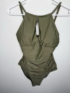 Ellen Tracy Damen Schlüsselloch hochgeschlossen 1-teiliger Badeanzug Größe 8 grün Strand Pool Schwimmen - Bild 1 von 7