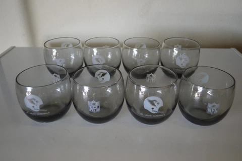 SET OF 8 VINTAGE 70s St Louis Cardinals NFL Football Smoke Rocks Glass Tumbler Cover