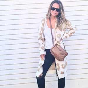 NEW SUNNY GIRL CARDIGAN LONG LINE CARDIGAN ANIMAL PRINT-CREAM/BEIGE XS-XL - Picture 1 of 3