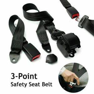 Car Auto 3 Point Car Safety Seat Belts Lap & Belt With Buckle Cable Safety Strap - Picture 1 of 14