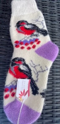 Calcetines Mujer Lana, Cálidos, Estampado Pájaro y Fruta, Talla 8-9 Foto 1 de 4