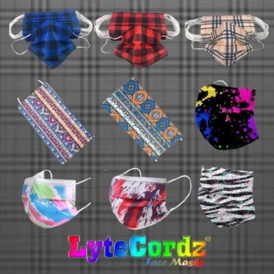 LYTECORDZ Disposable Surgical 3 Ply Surgical Face Mask Plaid Buffalo Paisley Paint Pattern