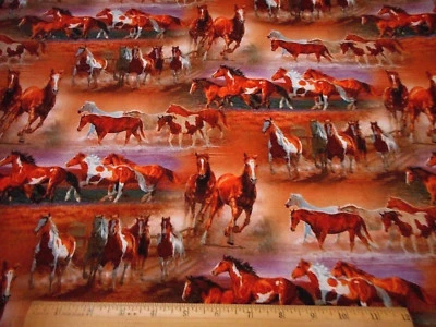 Horse Fabric 1 7/8 Yard SALE Running at Sunset Wild Wings Western Cotton C - Image 1 of 2
