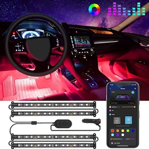 Striscia LED Auto Con APP, 4Pcs 22Cm Luci LED Interne per Auto Con 9 Colori Mult - Foto 1 di 12