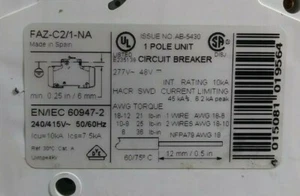 MOELLER FAZ-C2/1-NA CIRCUIT BREAKER 2 AMP 277 VAC 1 POLE  NEW NO BOX - Picture 1 of 8