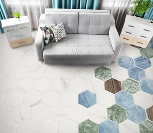 3D Green Hexagon Brick 4345 Floor WallPaper Murals Wall Print Decal AU Zoe - Picture 1 of 5