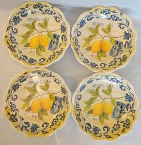 4ct Set Shabby Chic Melamine Lemons Post Card Bowls Scalloped Tuscan Soup Cereal - Picture 1 of 12
