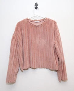 Zara Tracaluc Sweater Size Large Pink Plush Faux Fur Ribbed - Foto 1 di 7