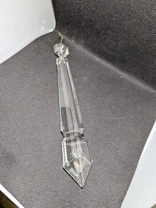VTG CLEAR CRYSTAL FLAT POINTED SPEAR SPADE CHANDELIER LAMP PART 7" w/hanger - Picture 1 of 12