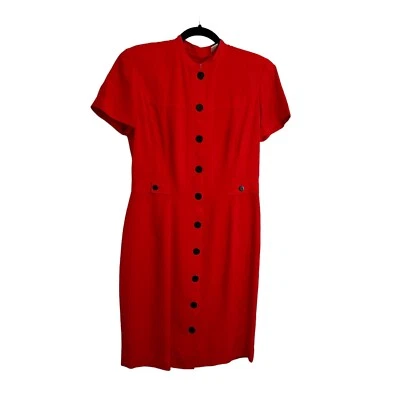 Vestido vintage Dana Buchman rojo 100 % seda manga corta abotonada para mujer talla 4 Foto 1 de 4