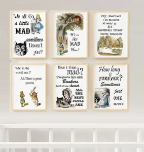 Alice Wonderland Book Quotes Wall Art Decor Set of 6 Print 8.5x11 - Picture 1 of 7