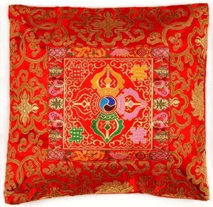 Buddhistischer Kissenbezug - rot aus Brokat 40x40 cm Handarbeit aus Nepal - Bild 1 von 2