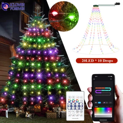 200LED Christmas Tree Waterfall String Lights Fairy Waterproof Smart with Ring - Image 1 of 4