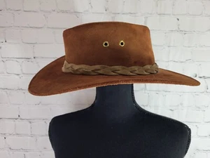 The Aussie Bushman by Country Leather Bush Hat Made In Australia Sz M - Picture 1 of 7