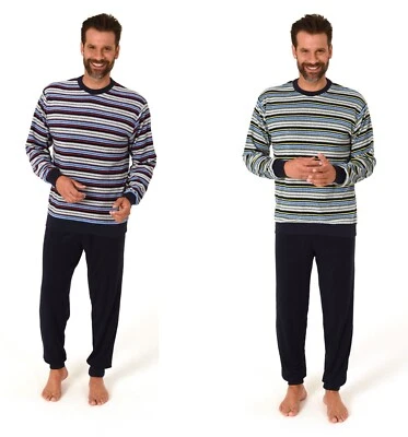 Neu Herren/Männer Frottee Schlafanzug/PYJAMA Blau Liniert Baumwolle Bund 3201 - Bild 1 von 4