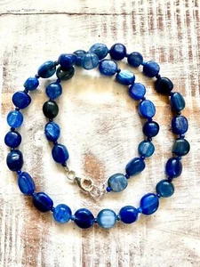 Blue Kyanite Potato Bead Necklace 16.5 in Sterling Silver Clasp - Picture 1 of 6