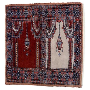 Handmade Vintage Pakistani Lahore Prayer Rug 1.9' x 1.9' (58cm x 60cm), 1960s - - Picture 1 of 9