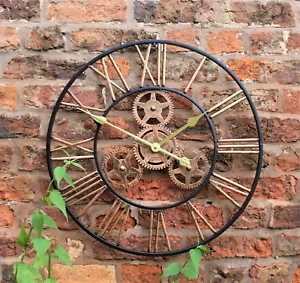 LARGE OUTDOOR GARDEN WALL CLOCK BIG ROMAN NUMERALS GIANT OPEN FACE METAL 58CM - Picture 1 of 9