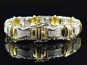 12.00CT Round Cut Simulated Diamond 925 Silver Men's Tennis Bracelet In Yellow