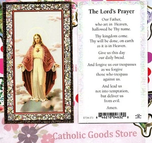 Sacred Heart of Jesus - Lord's Prayer (Our Father) - Gold Trim paper Holy Card - Picture 1 of 3