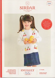Sirdar Knitting Pattern 2569 Cardigan Snuggly Replay DK Cherry Banana Age 3 - 7 - Picture 1 of 15