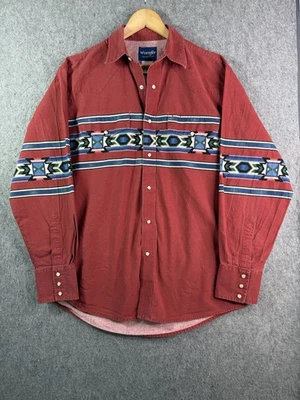 Wrangler Red Western Aztec Pearl Snap Button Shirt Mens Large - Image 1 of 4