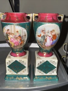 ES Prov Saxe Germany Gilt Portrait Vases Pristine Antique Miniature Handpainted? - Picture 1 of 24