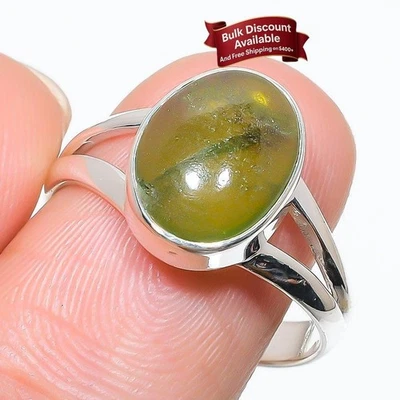 Обручальное кольцо из чистого серебра с зеленым кианитом ювелирные изделия размер 10 - Изображение 1 из 4