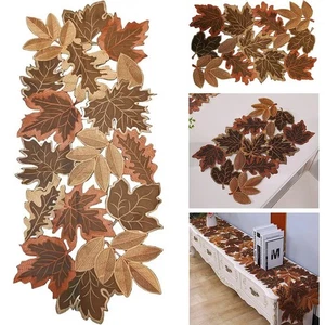 Autumn Leaf Embroidered Table Runner for Thanksgiving Fall Harvest Decoration - Picture 1 of 18