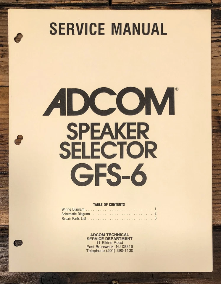 Adcom GFS-6 Speaker Selector Service Manual *Original* - Image 1 of 1
