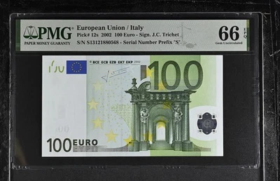 Euro 100 Euro Italia 2002 P 12 s Gema UNC PMG 66 EPQ Foto 1 de 3