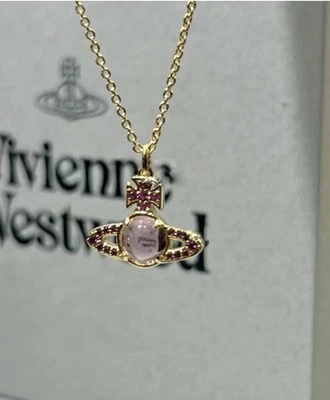 Vivienne Westwood Gold Tone Petulla With Baby Pink Saturn Pendent Necklace - Image 1 of 4
