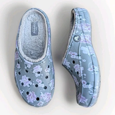 Crocs Fleece Lined Clog Floral Design Gray Grey  Women Sz 6 *Read - Image 1 of 4