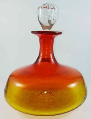 1960s BLENKO LARGE AMBERINA HAND BLOWN GLASS DECANTER W/ CLEAR STOPPER - EUC! - Image 1 of 4