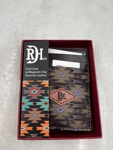 Red Dirt Hat Co Card Case Magnetic Clip Wallet Mens Leather Aztec Pattern RFID - Picture 1 of 8