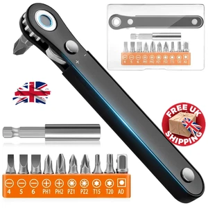 Mini Right Angle Ratchet Screwdriver Set 90 Degree Offset Wrench Bit Socket UK - Picture 1 of 7