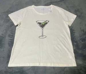 NWT J Crew Collections Tee Shirt- Womens L- Off White With Martini Glass Sequins - Picture 1 of 9