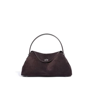 Bolso de hombro de cuero gamuza de lujo - Bolso de mano de cuero de vaca mate púrpura café | 2026 - Imagen 1 de 15