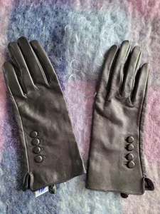 Womens Button Detail Leather/ Fleece Lined Gloves Winter Warm Size 7.5 - Bild 1 von 7