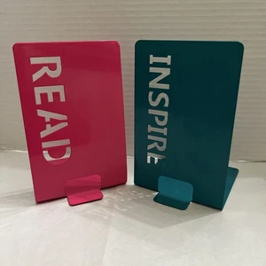 Bookends Metal Teal/Pink Set Of 2 Organize Books School/Home—B-21 - Picture 1 of 3