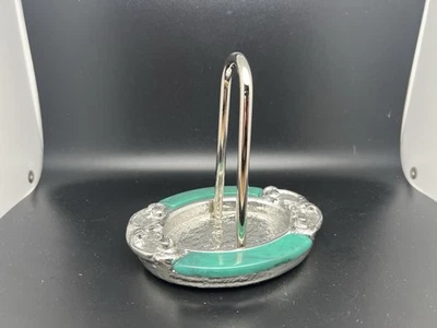 Posacenere / Porta tovaglioli vintage Cesell. Fiorentina argento e verde ITALY - Immagine 1 di 4