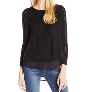 Lucky Brand Lagenlook Split Back Pullover Oberteil Langarm transparent Unterlage schwarz S - Bild 1 von 11