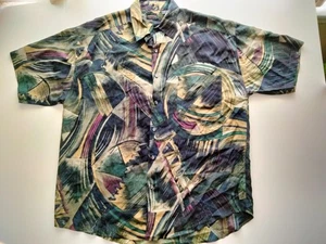 Vintage 90s Structure 100% Silk Button-down Shirt Mens L Short Sleeve - Picture 1 of 5