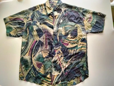 Vintage 90s Structure 100% Silk Button-down Shirt Mens L Short Sleeve  - Image 1 of 4