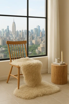 Lujosa alfombra de piel de oveja Pakistán lana larga doble piel de oveja blanco roto 100 % genuino Foto 1 de 4