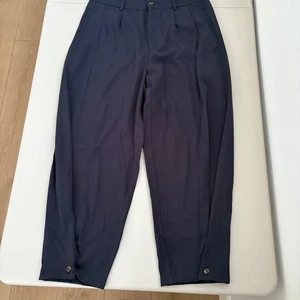 Pantalone plissettato blu navy Sidro XL dettaglio bottoni caviglia ritagliato carriera - Foto 1 di 10